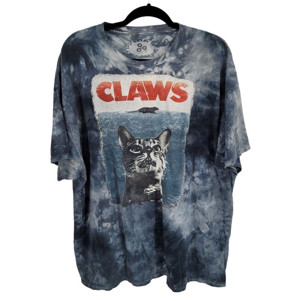 ODM mens 2xl Claws blue white acid wash round neck short sleeve cotton t shirt